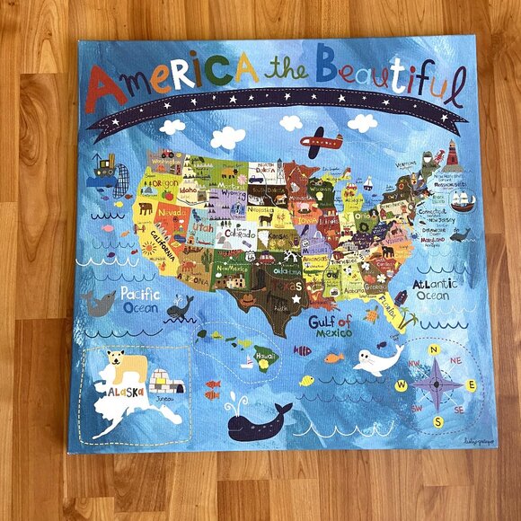 Oopsy Daisy Too Fine Art for Kids, America the Beautiful Canvas 21" x 21" - Picture 1 of 9